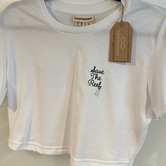 NWT Karmagawa Save The Reef White Black Embroidered Short Sleeve Crop Top medium - Picture 4 of 8